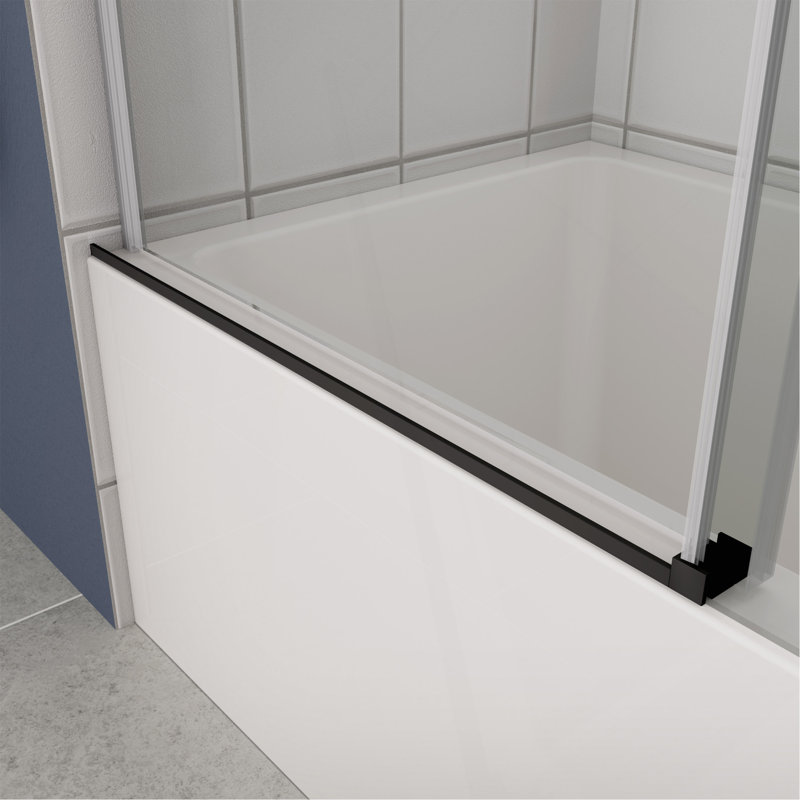 Porte de baignoire, porte coulissante, avec verre trempé de 5/16 po et fini noir mat 6058, Matte Black