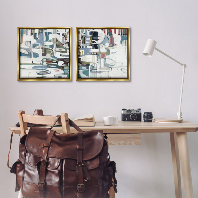 "Chaotic Intertwining Shapes" par Lisa Ridgers, 2 pièces sur toile, Cadre flottant métallique doré, H 18 po x l 18 po