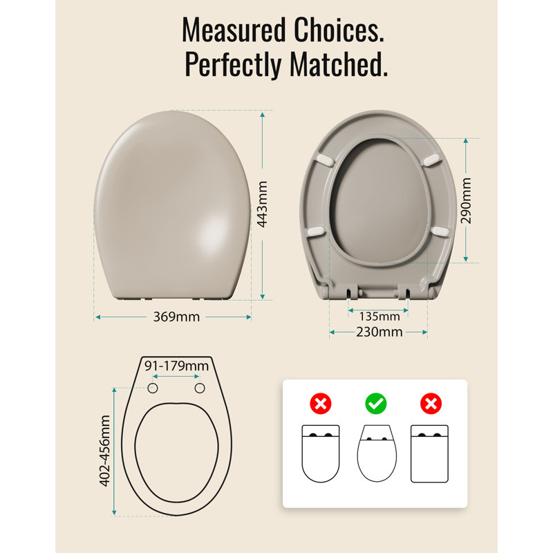  O Shape Toilet Seat White Duroplast Soft Close Quick Release Anti-Bacterial 44,3×36,9 cm, White