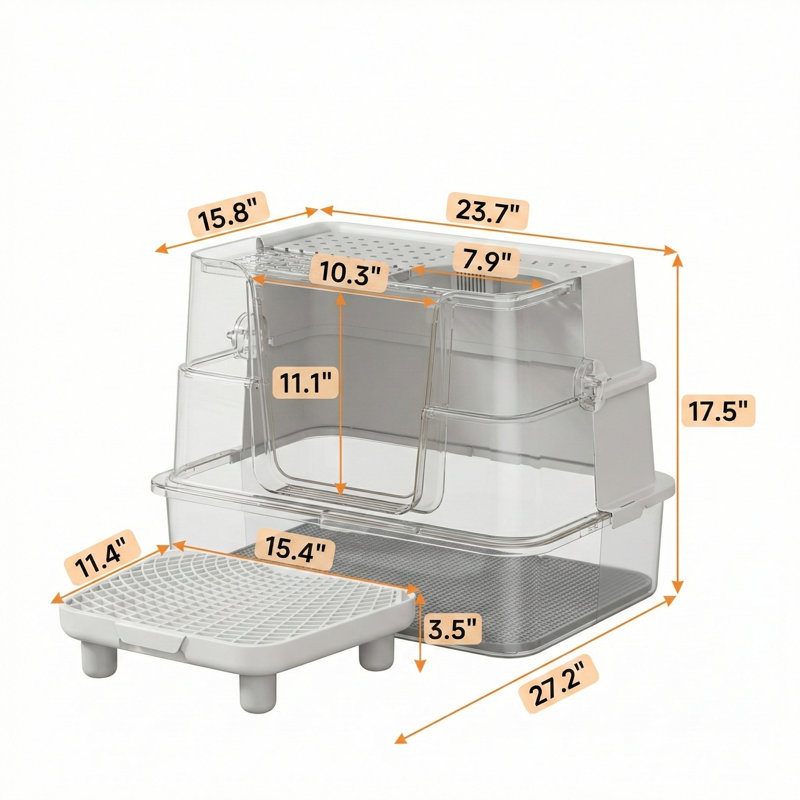 Enclosed litter box featuring both top and side entry points, with a flip-open top for easy access.