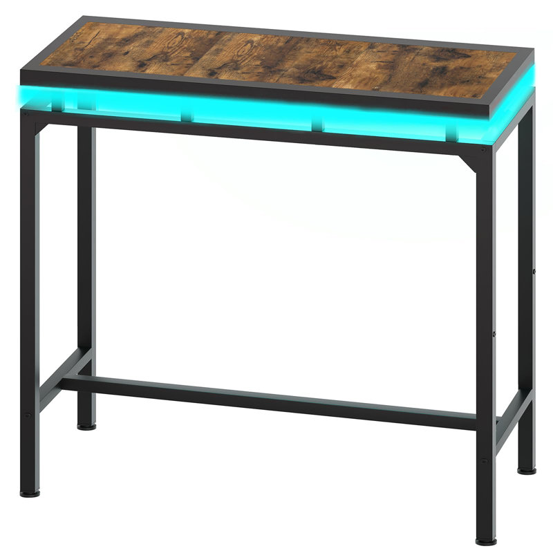 34.6" Bar Table with LED Lights, Rustic Brown