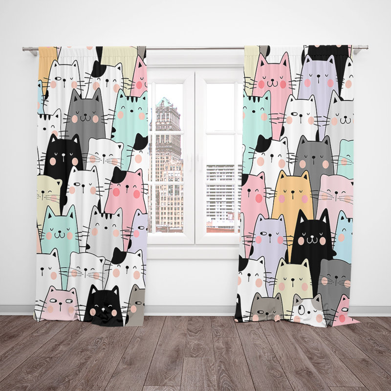 Paire de rideaux semi-transparents Sleepy Kitties, L 40 po x L 61 po