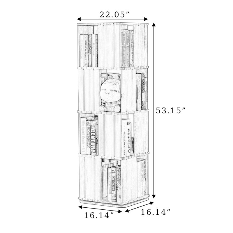 Bibliothèque rotative Burlywood, (4 tablettes) H 53,15 po x l 22,05 po x P 22,05 po