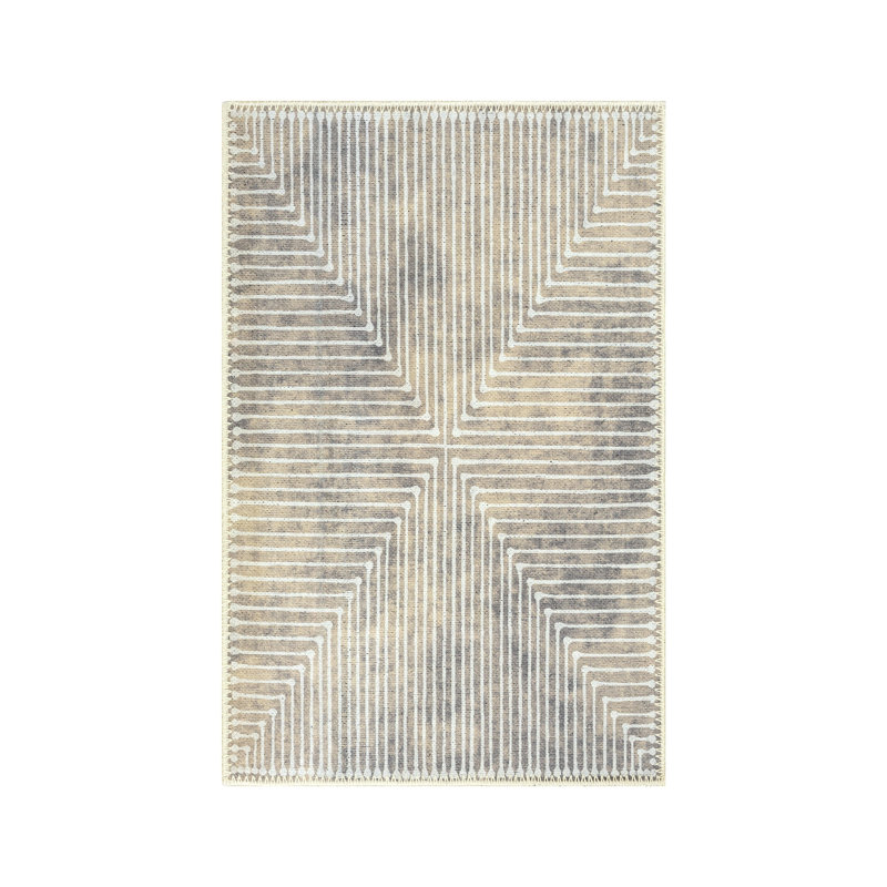 GLN Rugs Contemporary Collection - Machine Washable Modern Area Rug, Contemporary Washable Rug, Non Slip Area Rug, Abstract Living Room Rug, Bedroom Rug, Bathroom Rug (Beige Rug)