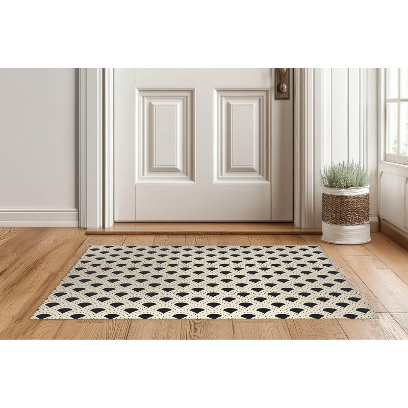 Tapis d'entrée intérieur ultra mince, léger et antidérapant à pois, Midnight Charcoal, L 60 po x L 84 po