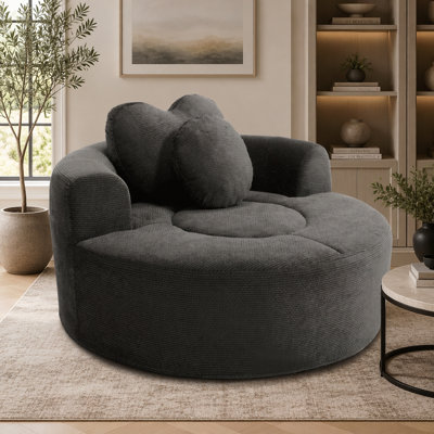 Round Sofa Bed with Waffle Fabric