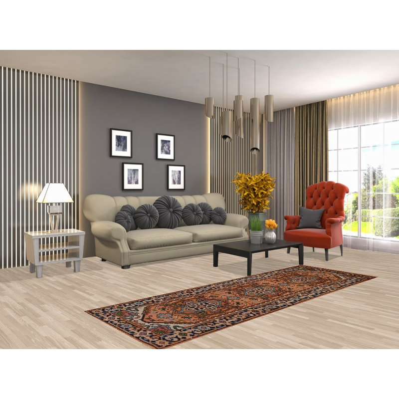 Tapis de couloir oriental traditionnel en laine orange 3x8