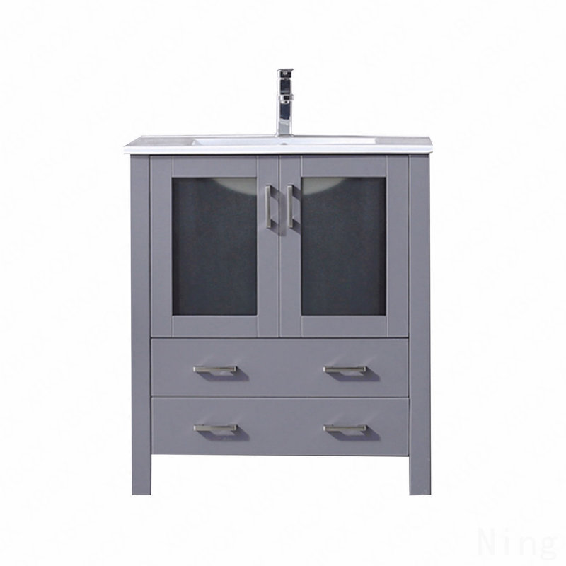 Ensemble de meuble-lavabo simple l 30 po x P 18,25 po, comptoir en céramique blanc avec robinet, Gris