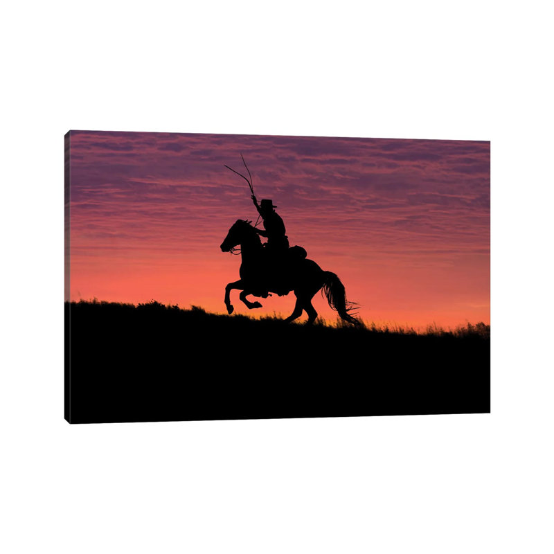 USA, Wyoming, Shell, The Hideout Ranch, Silhouette Of Cowboy And Horse At Sunset by Hollice Looney - Gallery-Wrapped Canvas Giclée on Canvas