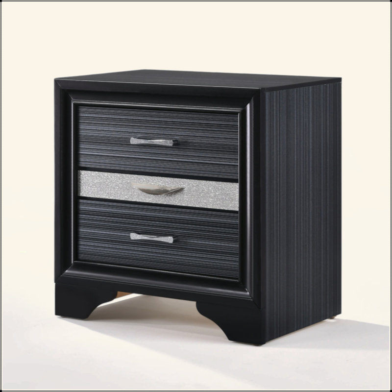 3 Drawers Nightstand Finished With Glittery Decorative Trim