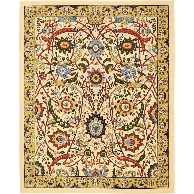 Tapis beige à motif floral Kashan, Rectangle 2 pi 2 po x 3 pi