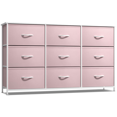Sorbus 9 Drawers Dresser- Storage Unit with Steel Frame, Wood Top, Fabric Bins - for Bedroom, Closet, Office and more, Pink
