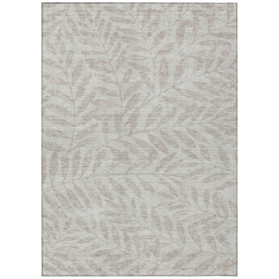 10' X 14' Taupe And Beige Floral Washable Indoor Outdoor Area Rug