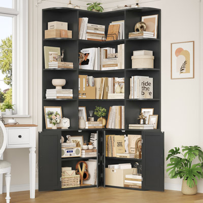 73.7" H Corner Bookcase With 6 Tiers & 4 Door Cabinets by Latitude Run