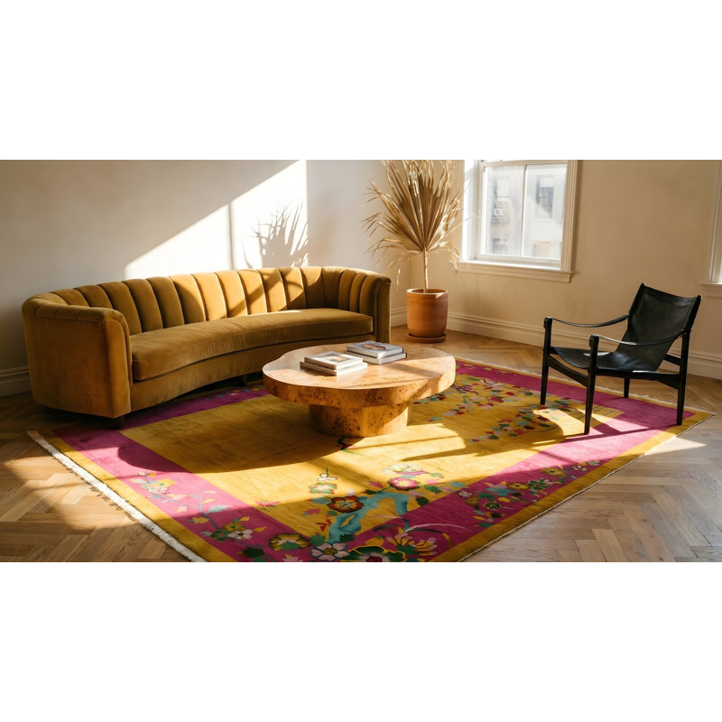 Tapis en laine antique corail / saumon / rose / jaune / or / orange