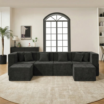 Modern Minimalist Upholstered Cloud Modular Sectional Sofa, 6 Piece Couch Set with 2 Ottoman, Deep Seat for Living Room, No Assembly Required