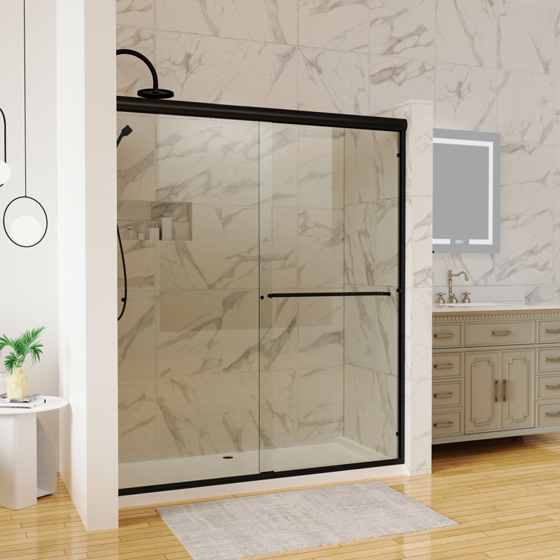 Porte de douche 60 po x 70 po en aluminium noir mat avec vue transparente 70 po Radiant Sight, Build