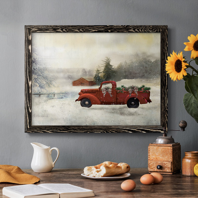 " Red Barn Winter ", Black, 22" H x 32" W