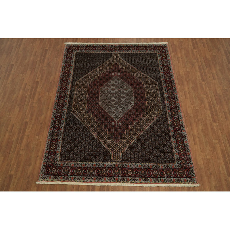 Tapis à motif géométrique complexe de teinture végétale 8 x 11