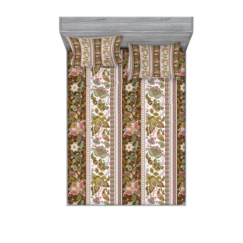 Microfiber Floral Sheet Set, Queen Sheet Set with Fitted Sheet