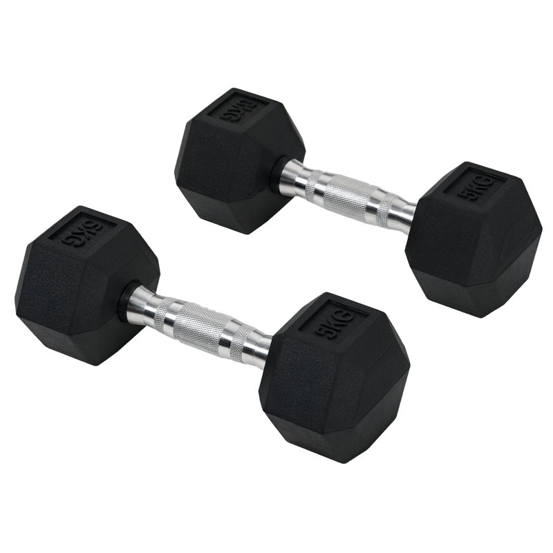 HOMCOM 2x5kg Rubber Hex Dumbbell Set Anti-Rolling Free Weights Dumbbells