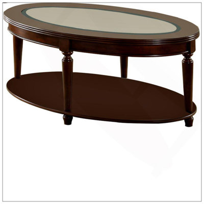 Transitional 1Pc Coffee Table Dark Cherry Open Bottom Shelf Beveled Glass Top Turned Legs Living Room Furniture