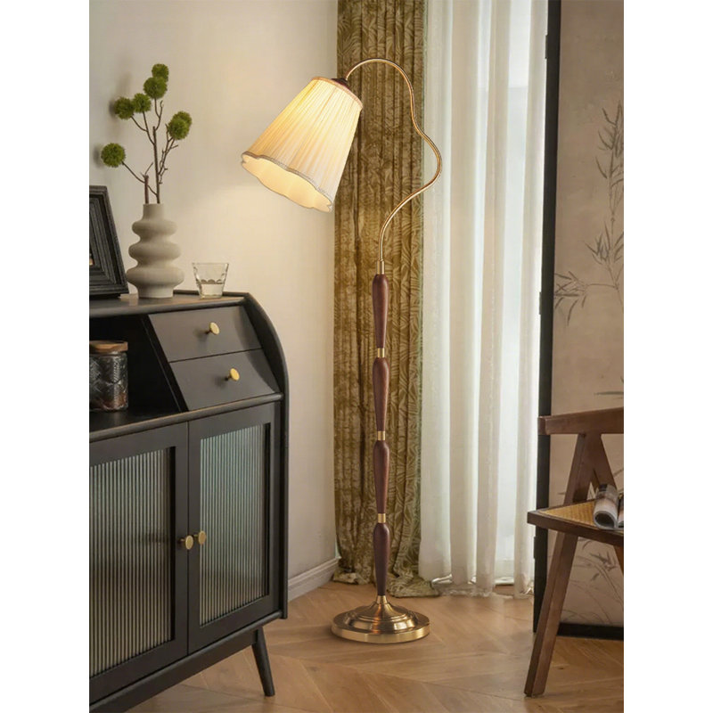 Lampe sur pied en bois massif, quincaillerie et tissu de style rétro français chinois, Doré