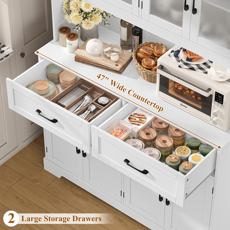 Garde-manger autoportant de 70,9 po avec tablette à micro-ondes et tiroirs Kyale, Blanc