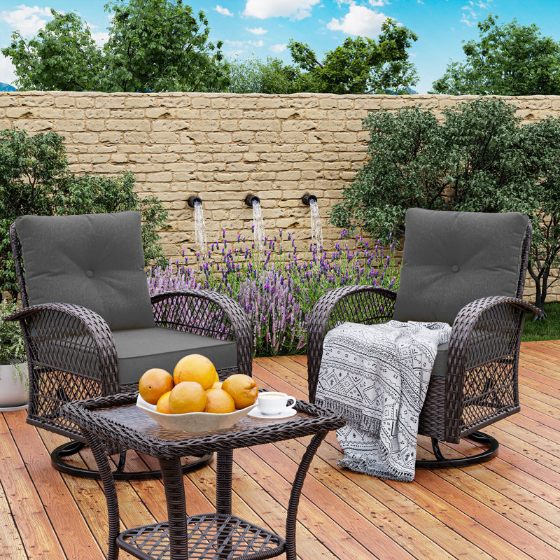 Yentin 3-Piece Rocking Chair Set with Cushions, Gray