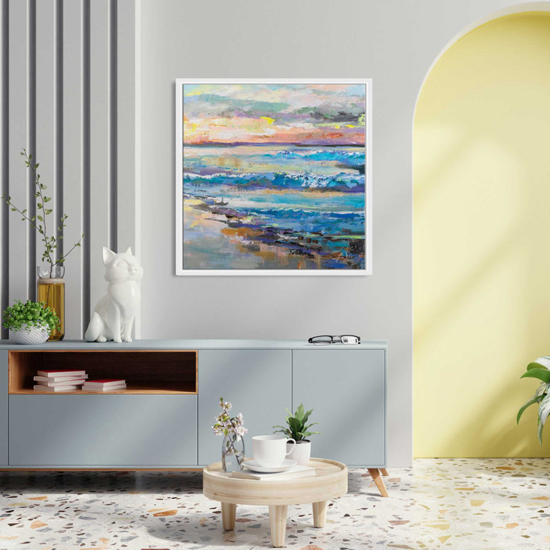 Jet de mer II - Peinture, L 39,5 po x H 39,5 po, Cadre blanc
