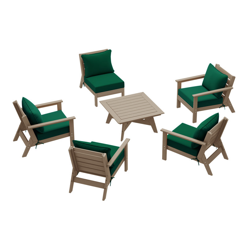 Ensemble de conversation à assise profonde 6 pièces, Marron clair, Vert