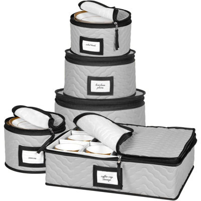 China Storage Containers 5 Piece Set Moving Boxes For Dinnerware Glasses Plates Mugs And Saucers Sturdy Quilted Microfiber Dish Organizer With Dividers For Seasonal Storage