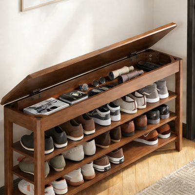 Étagère à chaussures en bois à 3 niveaux avec rangement - Design compact Mid-Century moderne, capacité de 550 lb