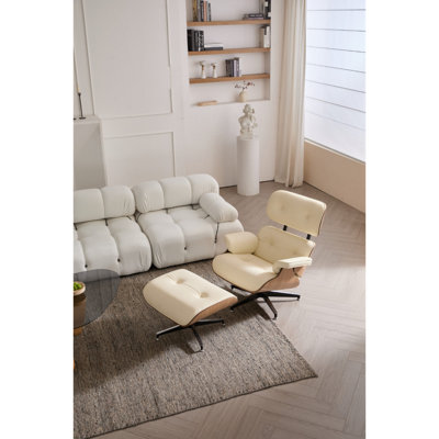 Chaise longue avec repose-pieds en cuir véritable Modern Classic