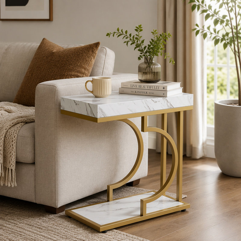 Table de chevet N étroite, table de bout moderne avec structure en métal