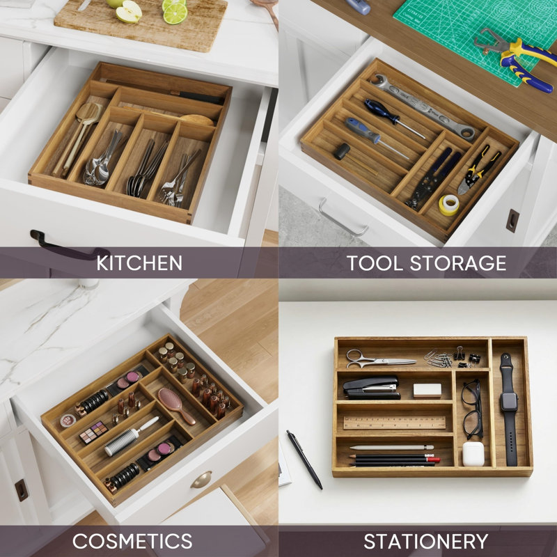 Solid Wood Rectangle Utensil Storage Set