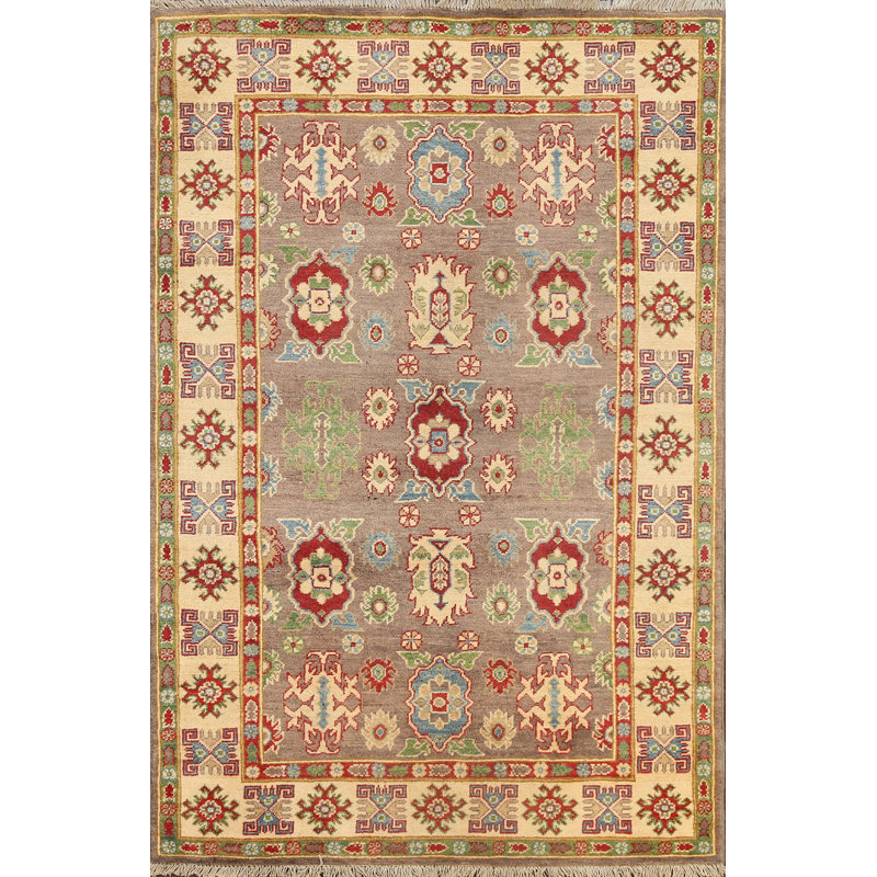 Tapis brun en laine noué à la main de conception unique 4 pi 1 po x 6 pi