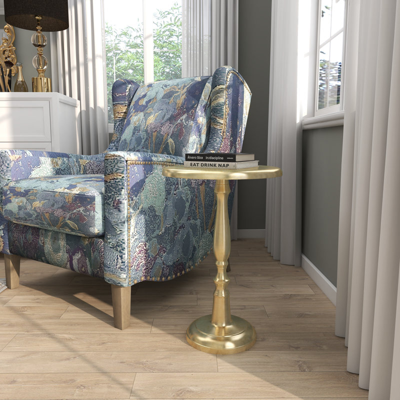 Gold Aluminum Round Pedestal Accent Table, 19"