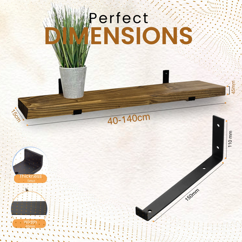 Unique Wood Bracket Shelf, 4.5cm H x 130cm W x 15cm D, Tudor Oak