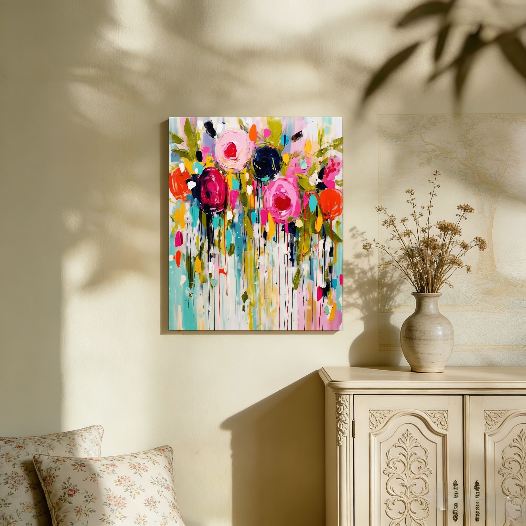 Ophelia & Co. Paint Drip Roses, Unframed Wall Art, 36