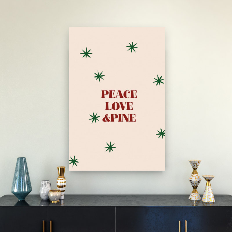 Peace Love Pine Holiday Elegant Minimalist Modern Pine Winter Landscape Wall Art Print by Treechild - Wrapped Canvas Print