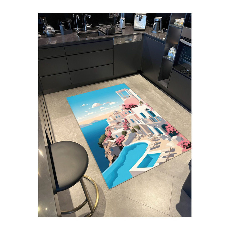 Tapis lavable à motif paysage marin Street, Sous-tapis rond 3 pi 3 po inclus