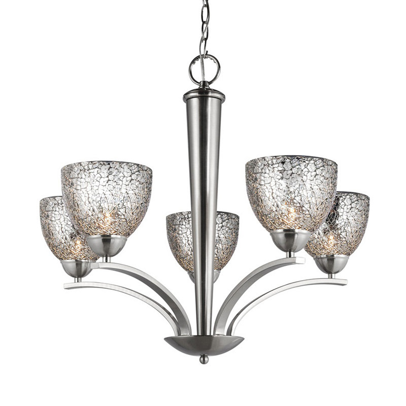 North Bay 5 - Light Classic / Traditional Chandelier, Satin Nickel, Amber Mosaic, Bell