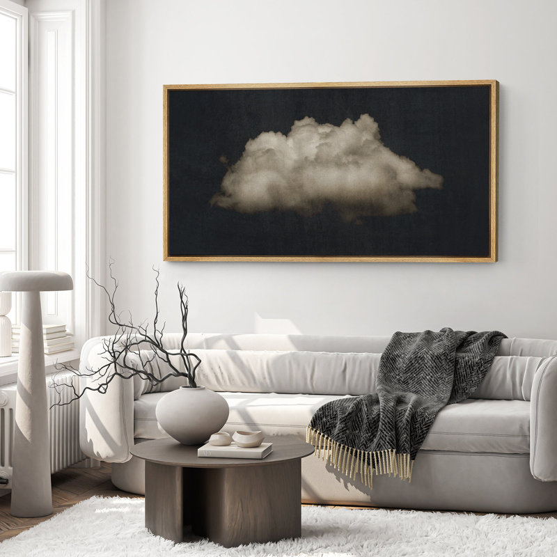 Clouds " Moody Black Modern Minimalist Neutral Artwork " - Extra Large Framed Wall Art Canvas Print, 30" H x 60" W, Natural
