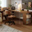 Bureau tout en bois massif en L avec armoires de rangement-360431837