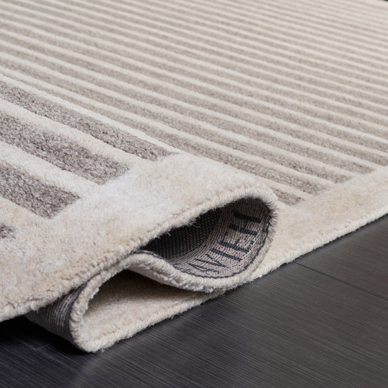Ebony Hand Tufted Wool/Cotton Striped Rug in Grey/Ivory, Runner 2'3" x 8'