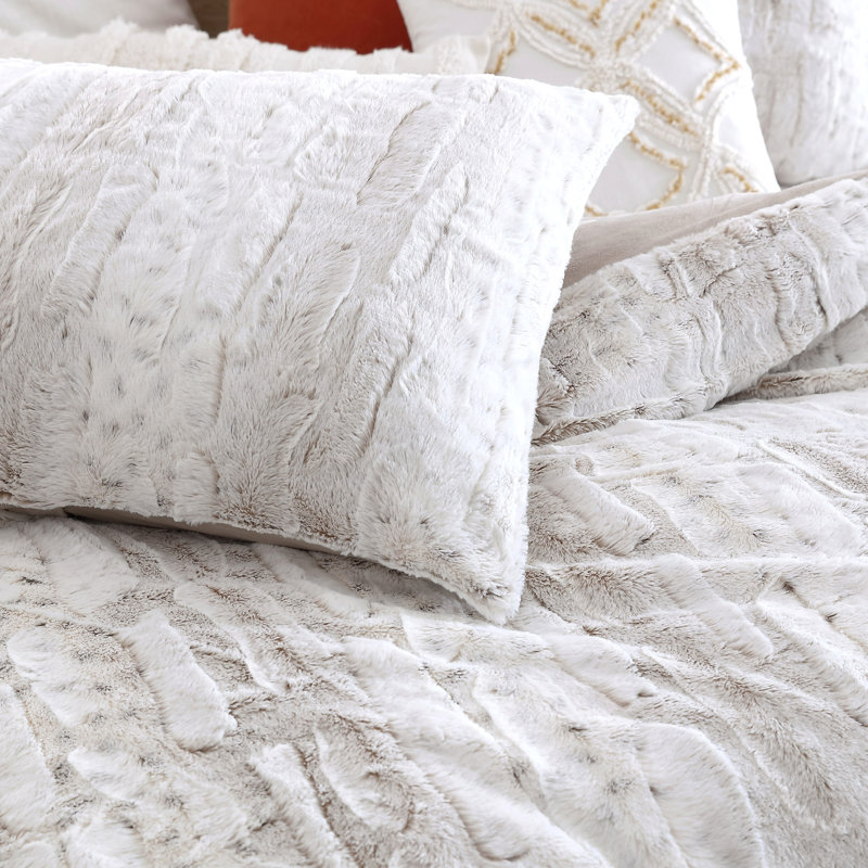 Ivory Snow Leopard Faux Fur King Comforter Set