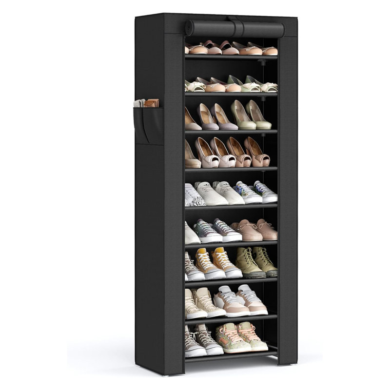 9-Tier Shoe Rack Organizer With Dustproof Cover, Adjustable Shoe Storage Shelf For Sneakers, Boots, And High Heels, Sturdy Metal Frame, Easy Assembly