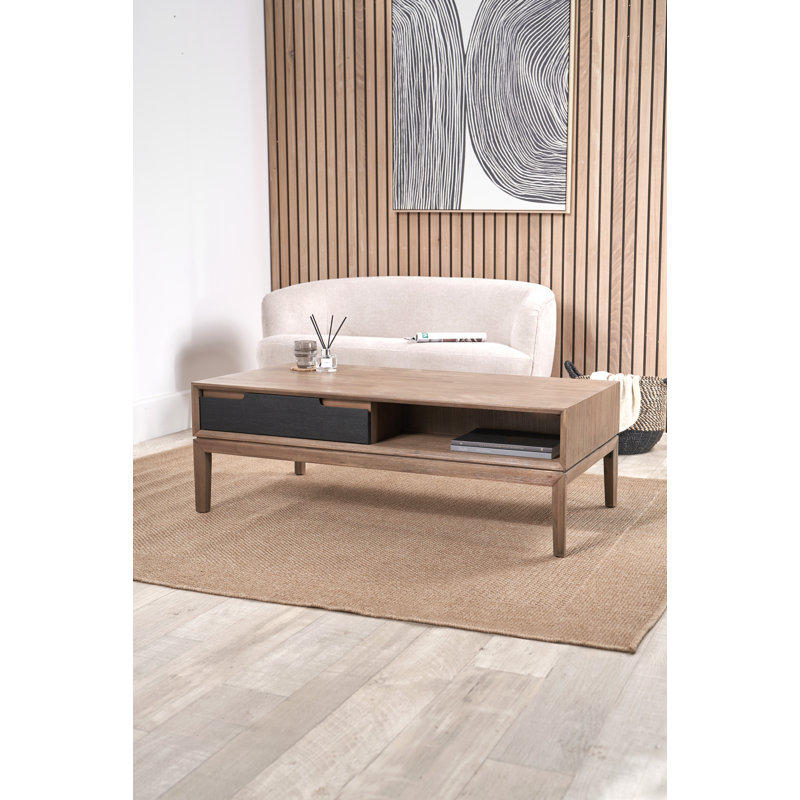 Takierra Solid Wood Coffee Table with Storage, Natural/Black