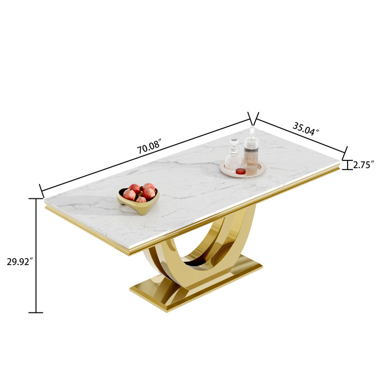 7 - Piece Dining Set, White/White/Gold